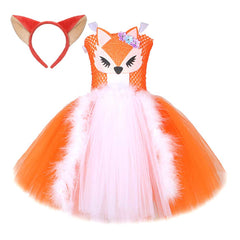 Cute Fox Kids Girls Tutu Mesh Dress With Headgear Cosplay Outfits Halloween Party Suit