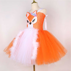 Cute Fox Kids Girls Tutu Mesh Dress With Headgear Cosplay Outfits Halloween Party Suit