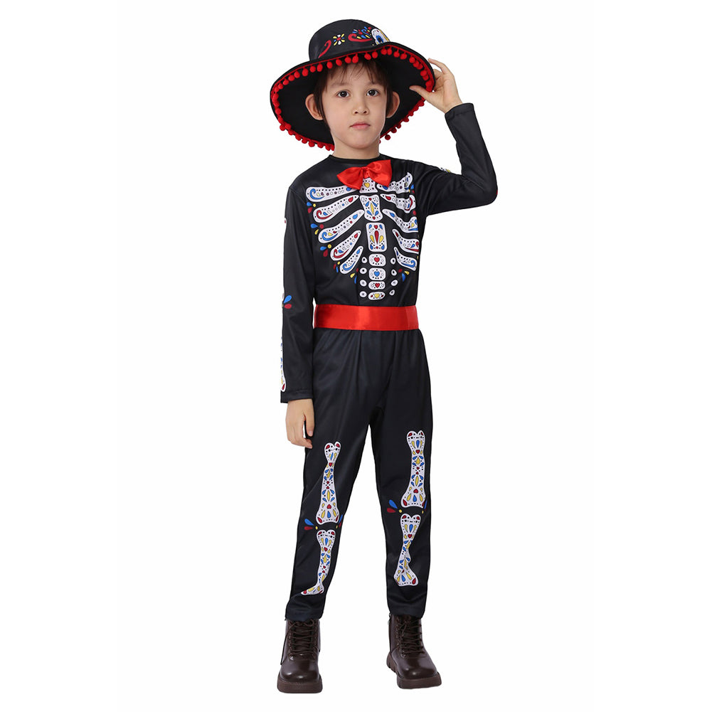 Day of the Dead Kids Boys Uniform Set Cosplay Costume Outfits Halloween Carnival Suit