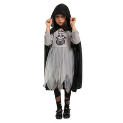 Death Kids Girls Mesh Dress With Cloak and Scythe Prop Cosplay Costume Outfits Halloween Carnival Suit