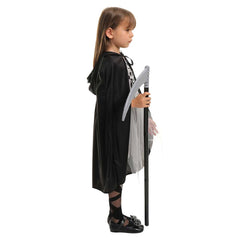 Death Kids Girls Mesh Dress With Cloak and Scythe Prop Cosplay Costume Outfits Halloween Carnival Suit