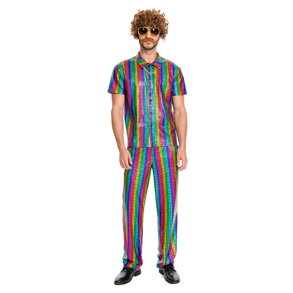 Disco 70S Men Colorful Six-piece Set Cosplay Outfits Halloween Party Suit