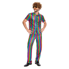 Disco 70S Men Colorful Six-piece Set Cosplay Outfits Halloween Party Suit