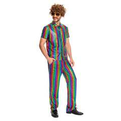 Disco 70S Men Colorful Six-piece Set Cosplay Outfits Halloween Party Suit