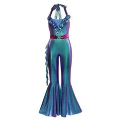 Disco Party Retro 70s Women Blue Flared Jumpsuit 3 Piece Set Cosplay Halloween Outfits