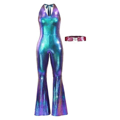 Disco Party Retro 70s Women Blue Flared Pants Cosplay Halloween Outfits