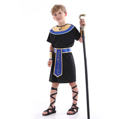 Egyptian Pharaoh Kids Boys 3 Piece Black Robe Collar Armguard Set Cosplay Costume Outfits Halloween Carnival Suit