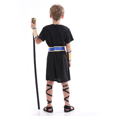 Egyptian Pharaoh Kids Boys 3 Piece Black Robe Collar Armguard Set Cosplay Costume Outfits Halloween Carnival Suit