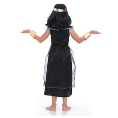 Egyptian Queen Kids Girls 3 Piece Black Dress Armguard Headgear Set Cosplay Costume Outfits Halloween Carnival Suit