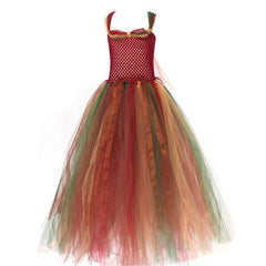 Elf Fairy Princess Midi Little Kids Mesh Dress 4 Piece Set Cosplay Outfits Halloween Party Suit