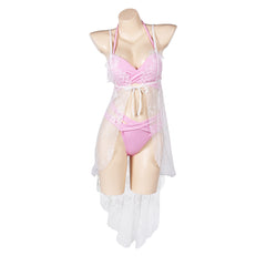 Final Fantasy VII Aerith Gainsborough Pink Bikini Beach Swimsuit Swimwear Cosplay Costume Outfits Halloween Carnival Suit