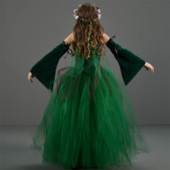 Forest Elf Princess Green Tutu Dress For Little Girls 4 Piece Set Cosplay Halloween Carnival Suit