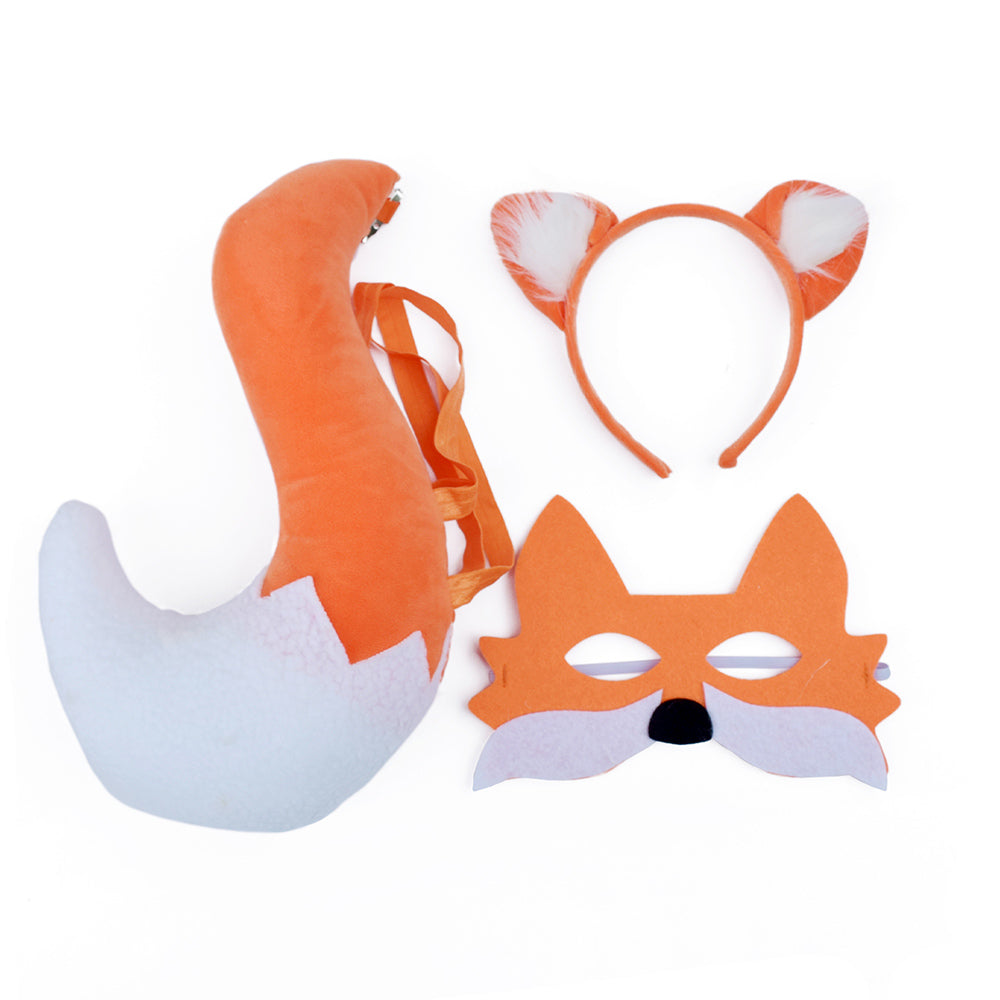 Fox Cosplay Headband Tail Mask Set Kids Children Outfits Halloween Costume Carnival Suit Accessories