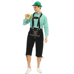 German Bavarian Munich Beer Festival Clothing Oktoberfest Green Plaid Top Black Pants Set For Adult Men Halloween Carnival Party Suit