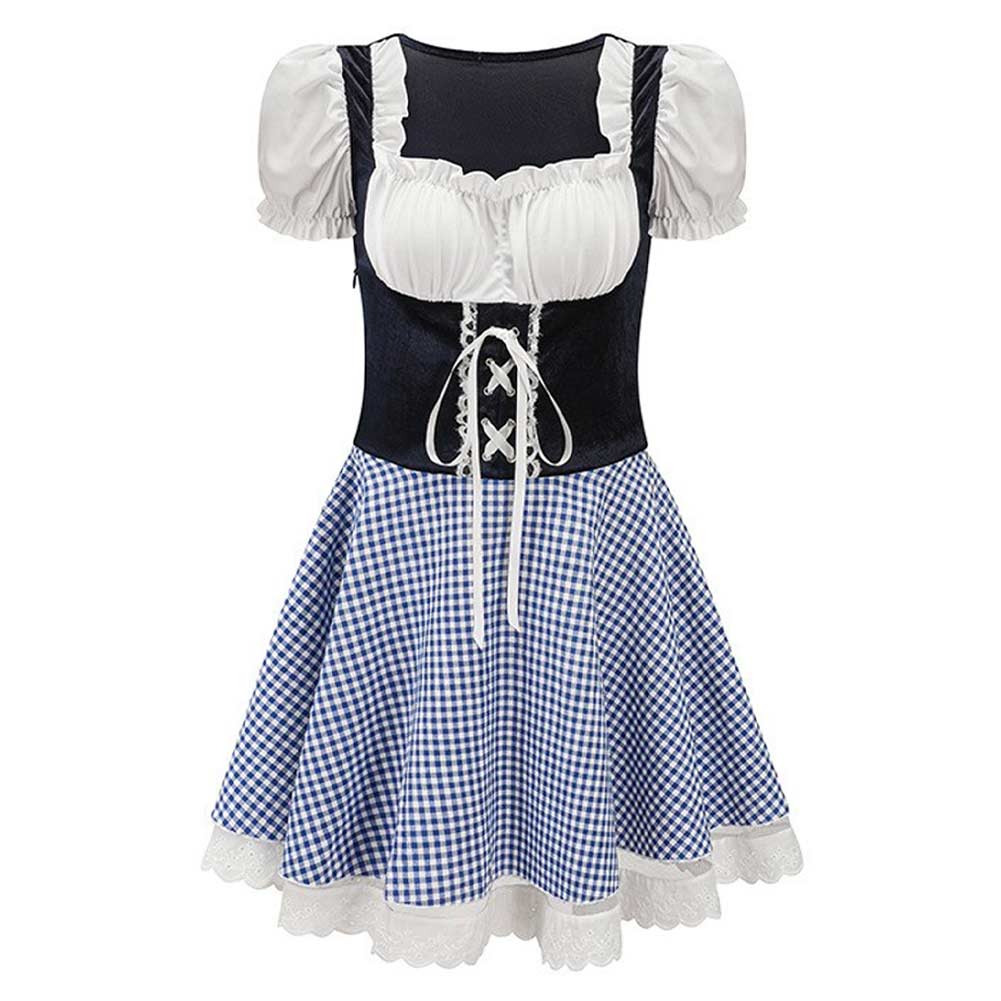 German Bavarian Munich Beer Festival Retro Vintage Classic Women Blue Dress Cosplay Costume Outfits Halloween Carnival Suit
