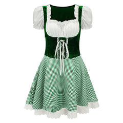 German Bavarian Munich Beer Festival Retro Vintage Classic Women Green Dress Cosplay Costume Outfits Halloween Carnival Suit