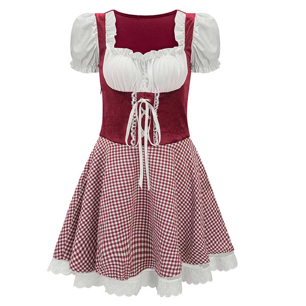 German Bavarian Munich Beer Festival Retro Vintage Classic Women Red Dress Cosplay Costume Outfits Halloween Carnival Suit