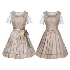 German Bavarian Munich Beer Festival Women 3Piece Classic Dress Apron Lingings Set Cosplay Costume Outfits Halloween Carnival Suit