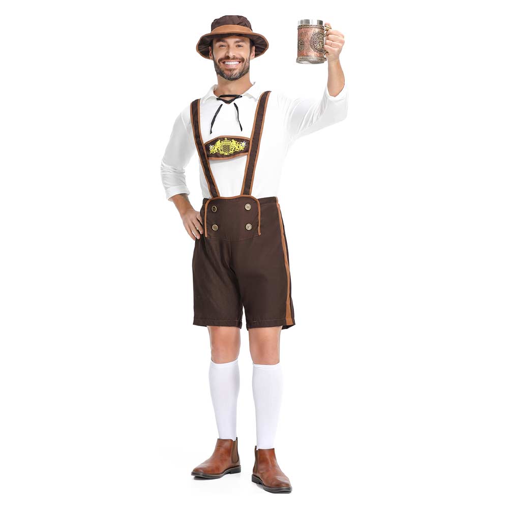 German The Munich Oktoberfest Festival Clothing Brown Uniform Hat Set For Adult Men Halloween Carnival Party Suit