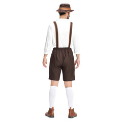 German The Munich Oktoberfest Festival Clothing Brown Uniform Hat Set For Adult Men Halloween Carnival Party Suit