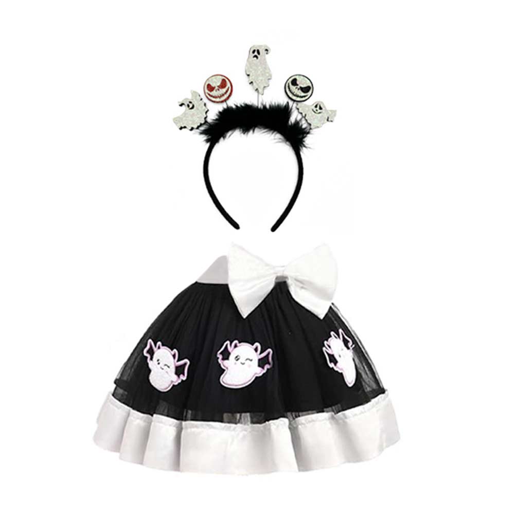 Ghost Devil Kids Girls Black Tutu Skirt Headband 2 Piece Set Cosplay Outfits Halloween Party Suit