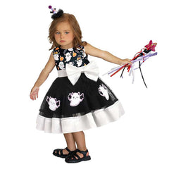 Ghost Devil Kids Girls Black Tutu Skirt Headband 2 Piece Set Cosplay Outfits Halloween Party Suit