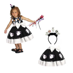 Ghost Devil Kids Girls Black Tutu Skirt Headband 2 Piece Set Cosplay Outfits Halloween Party Suit