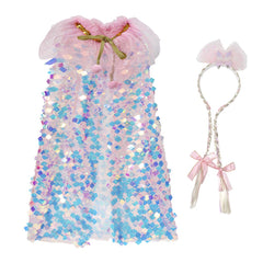 Girl's Sparkling Bead Princess Cloak Hairband Braid Set Cosplay Outfits Halloween Carnival Suit