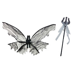 Gothic Kids Girls Mesh Tutu Dress Butterfly Wing Wand 3 Piece Set Cosplay Outfits Halloween Party Suit