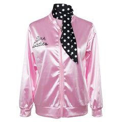 Grease Pink Ladies Adult Women Cosplay Retro 1950s Pink Jacket With Scarf Costume Outfits Halloween Carnival Suit