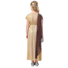 Greek Mythological Goddess Kids Girls 3 Piece Long Dress Retro Medieval Renaissance Cosplay Outfits Halloween Party Suit