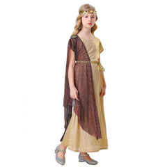 Greek Mythological Goddess Kids Girls 3 Piece Long Dress Retro Medieval Renaissance Cosplay Outfits Halloween Party Suit