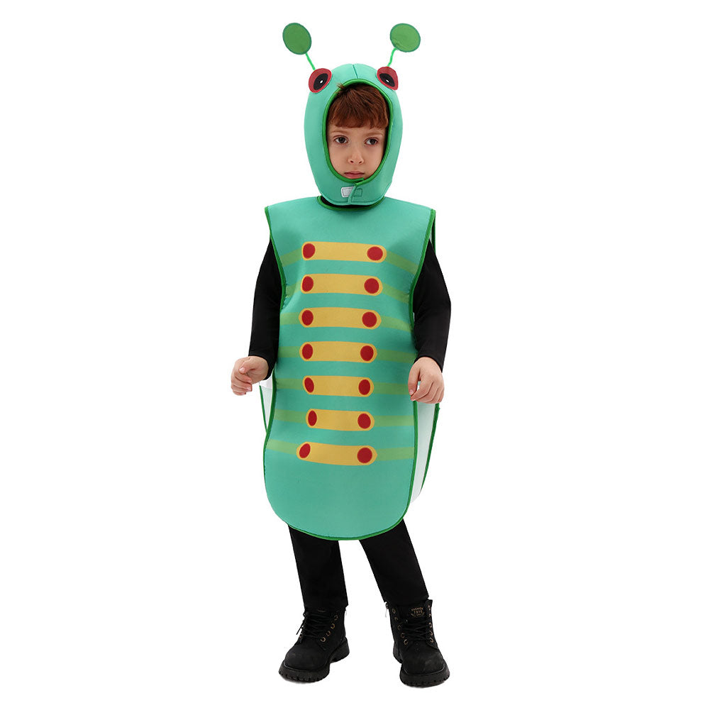 Green Caterpillar Kids Children Cosplay Overalls With Headgear Costume Outfits Halloween Carnival Suit