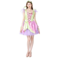 Green Elf Flower Fairy 3 Piece Set Women Cosplay Mesh Dress Outfits Halloween Carnival Suit