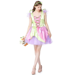 Green Elf Flower Fairy 3 Piece Set Women Cosplay Mesh Dress Outfits Halloween Carnival Suit