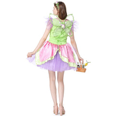 Green Elf Flower Fairy 3 Piece Set Women Cosplay Mesh Dress Outfits Halloween Carnival Suit