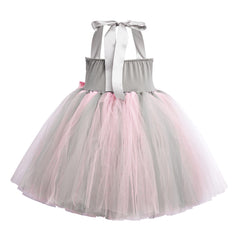 Grey Cute Rabbit Kids Girls Tutu Mesh Dress Tie Headgear Tail 4 Piece Set Cosplay Costume Outfits Halloween Carnival Suit