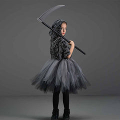 Halloween Harvester Reaper Kids Girls 6 Piece Mesh Tutu Dress Set Cosplay Outfits Halloween Party Suit