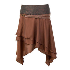 Hip Hop Punk Women's Brown Halter Skirt Cosplay Outfits Halloween Party Suit