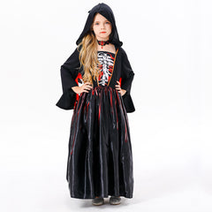 Horror Witch Skeleton Dress Cosplay Costume For Little Girls Outfits Halloween Carnival Suit