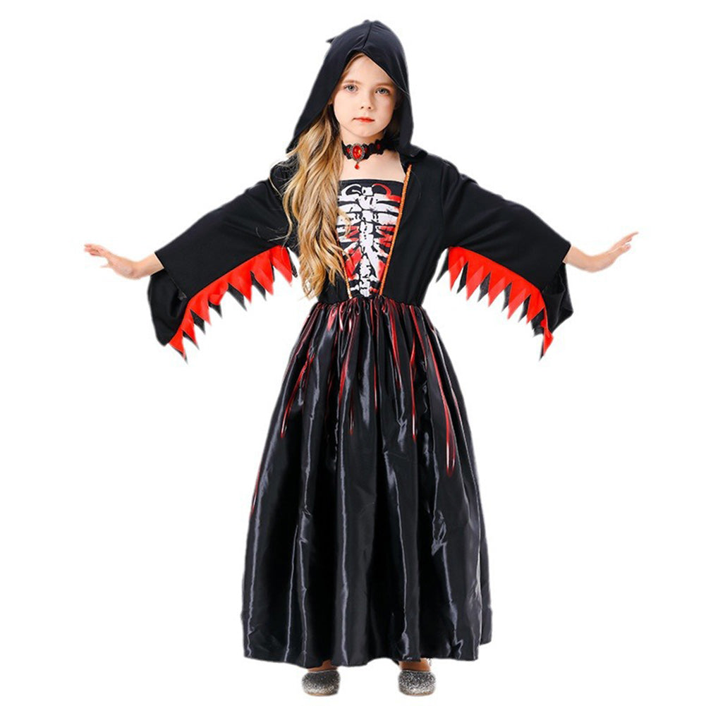 Horror Witch Skeleton Dress Cosplay Costume For Little Girls Outfits Halloween Carnival Suit