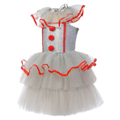 IT 2024 Pennywise Joker Kids Girls White Tutu Mesh Dress Cosplay Costume Outfits Halloween Carnival Suit