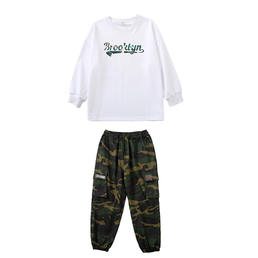 Jazz Hip Hop Camouflage Clothes For Kids Children 3 Piece Set Cosplay Outfits Halloween Party Suit