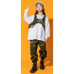 Jazz Hip Hop Camouflage Clothes For Kids Children 3 Piece Set Cosplay Outfits Halloween Party Suit