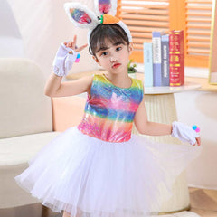 Kids Boys Girls Rainbow Rabbit Set Cosplay Outfits Halloween Carnival Party Suit