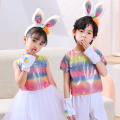 Kids Boys Girls Rainbow Rabbit Set Cosplay Outfits Halloween Carnival Party Suit