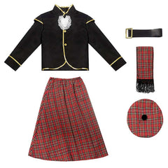 Kids Boys Scottish Red Plaid Skirt Set Cosplay Outfits Halloween Party Suit