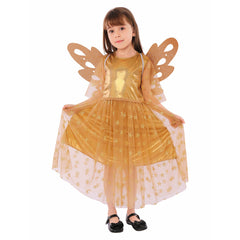 Kids Girls Angel Elf Mesh Orange Dress With Wings Cosplay Costume Outfits Halloween Carnival Suit