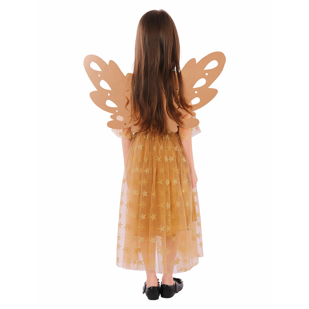 Kids Girls Angel Elf Mesh Orange Dress With Wings Cosplay Costume Outf ...