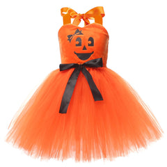 Kids Girls Pumpkin Mesh Tutu Dress 3 Piece Set Outfits Halloween Cosplay Party Suit